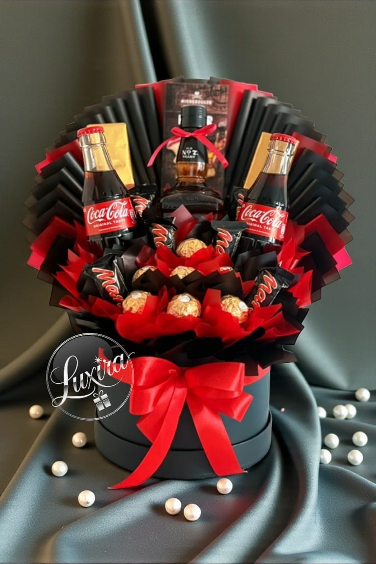 Luxusný červeno čierny darčekový box s Jack Daniels