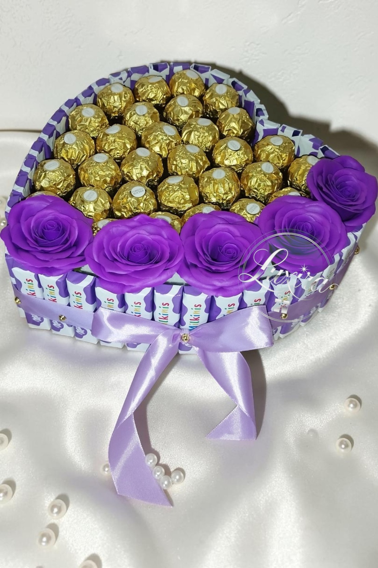 Luxusné srdce Purple Gold s Ferrero Rocher